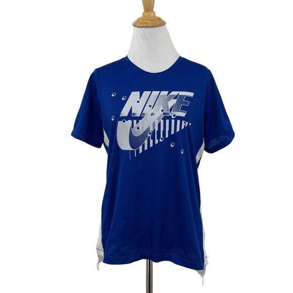 Nike T Shirt Boys XL Extra Large Blue Dri Fit Retro Swoosh Colorblock Tee - Picture 1 of 10